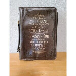 Brown/Chocolate Leather Bible Cover Case Verse Jeremiah 29:11